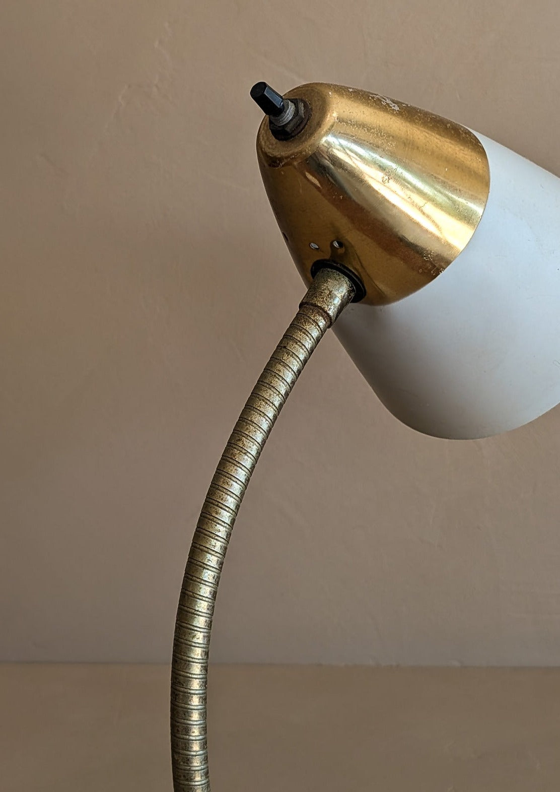 White and Gold Midcentury Gooseneck Desk Lamp