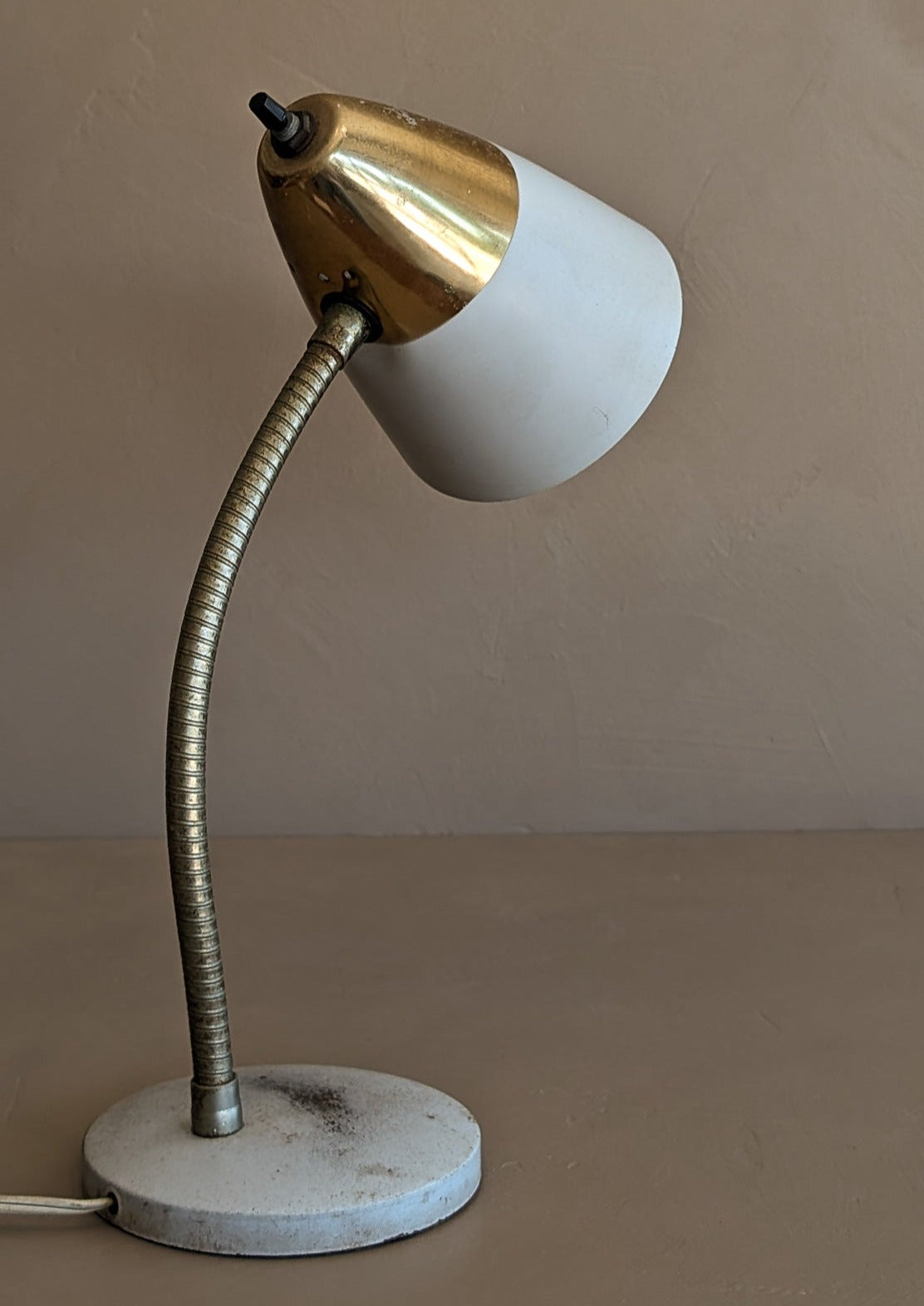 White and Gold Midcentury Gooseneck Desk Lamp