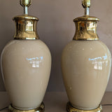 Vintage Beige Glass and Brass Ginger Jar-Style Lamp