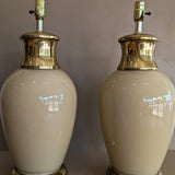 Vintage Beige Glass and Brass Ginger Jar-Style Lamp