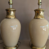 Vintage Beige Glass and Brass Ginger Jar-Style Lamp