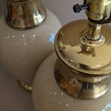 Vintage Beige Glass and Brass Ginger Jar-Style Lamp