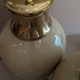 Vintage Beige Glass and Brass Ginger Jar-Style Lamp