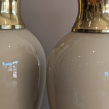 Vintage Beige Glass and Brass Ginger Jar-Style Lamp