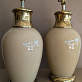 Vintage Beige Glass and Brass Ginger Jar-Style Lamp