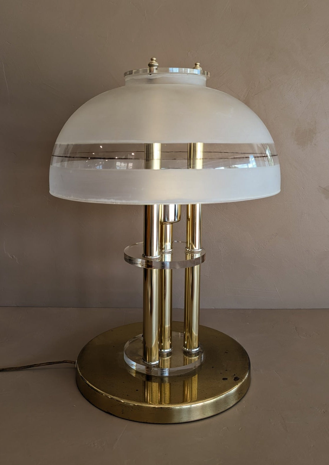 Vintage Three-Way Touch Lamp with Glass Mushroom Dome Lampshade