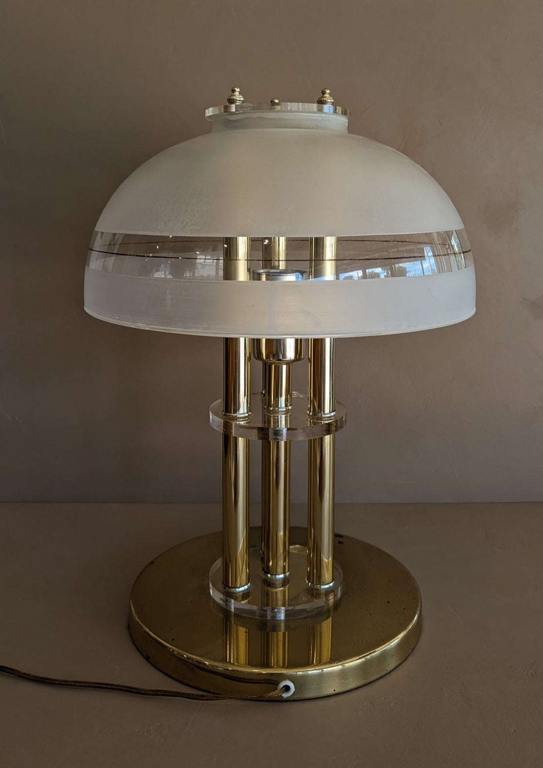 Vintage Three-Way Touch Lamp with Glass Mushroom Dome Lampshade