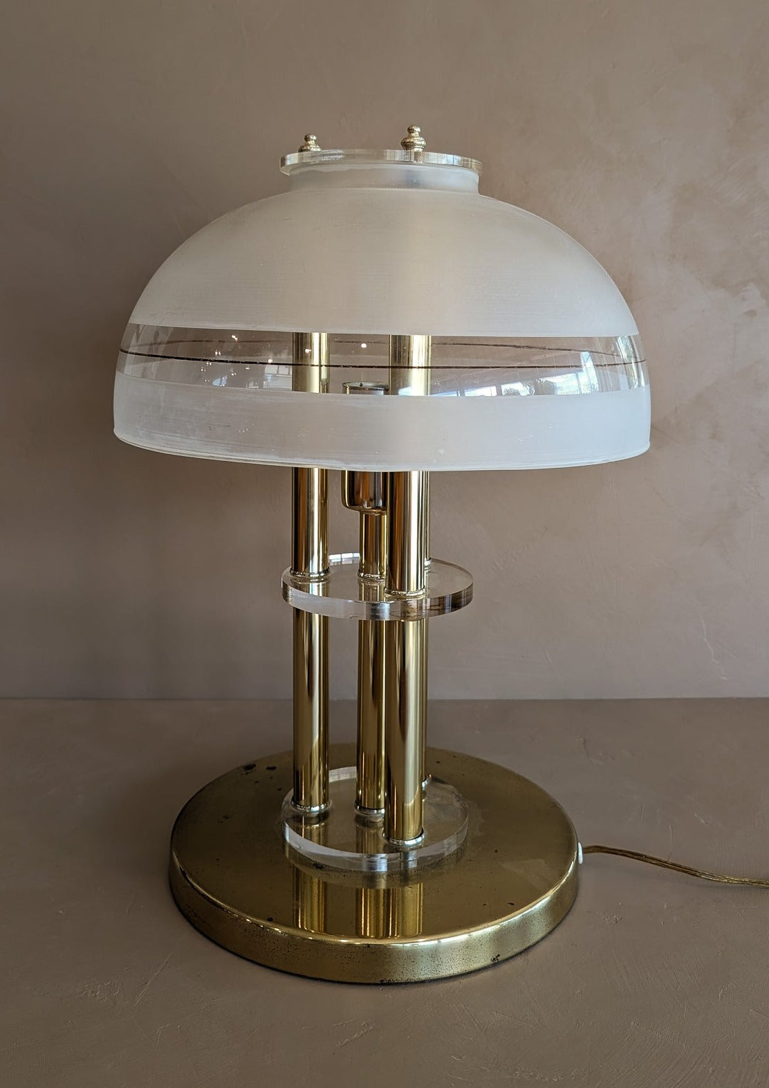 Vintage Three-Way Touch Lamp with Glass Mushroom Dome Lampshade