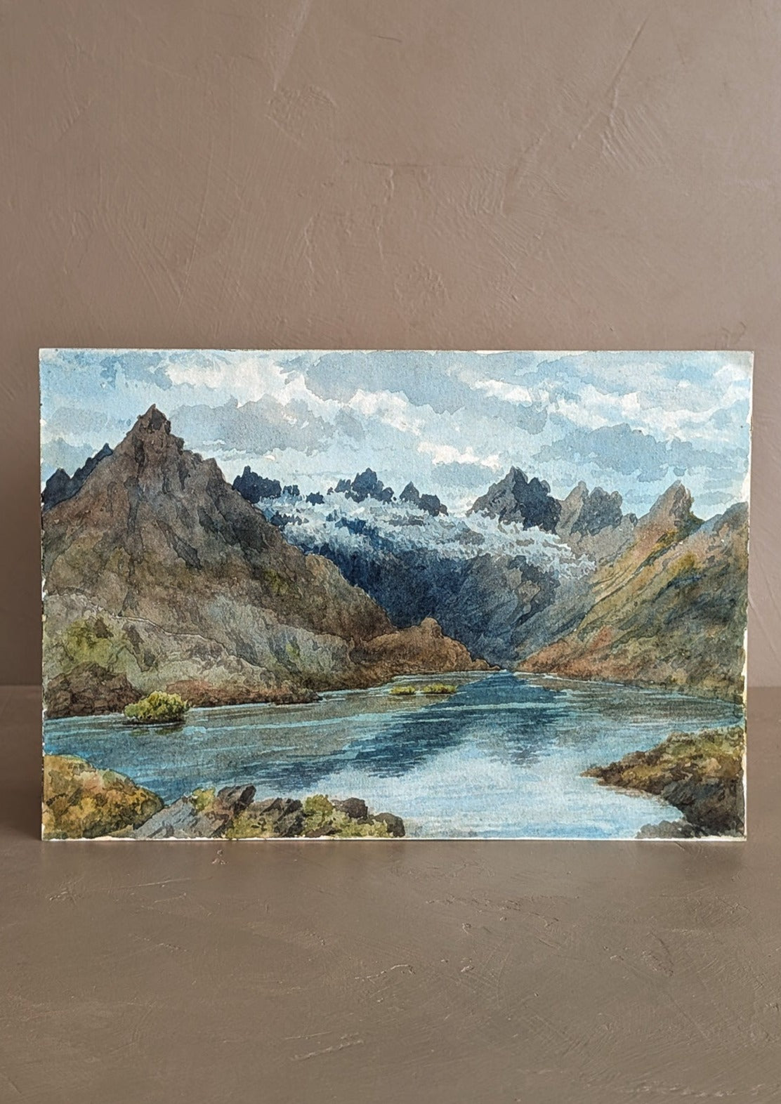 Antique Early 1900s European Watercolor Landscape Painting of Scottish Loch Coruisk on Paper