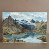 Antique Early 1900s European Watercolor Landscape Painting of Scottish Loch Coruisk on Paper