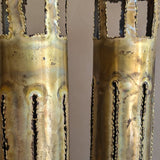 Pair of Large Vintage Hand-crafted Brutalist Brass Torch Cut Candleholders