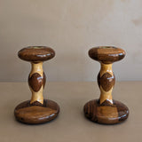 Pair of Vintage Hand-turned Marquetry Candlesticks