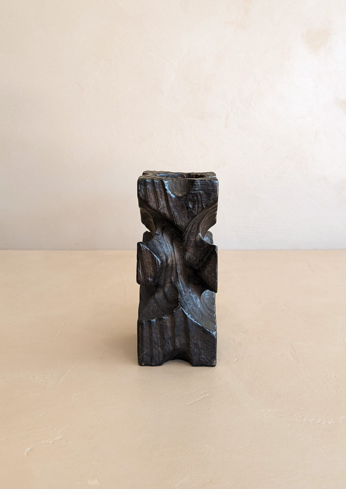 Vintage Hand-carved Wooden Brutalist Candleholder