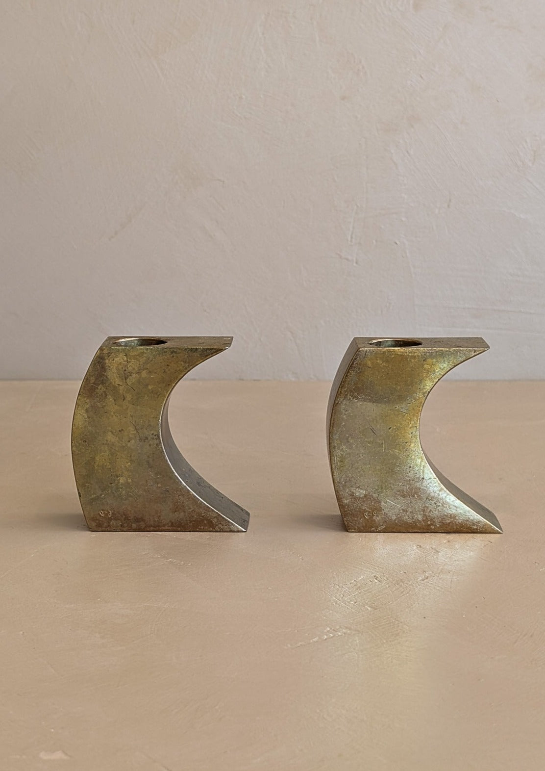 Pair of Signed Vintage 1970s Monique Gerber Bronze Candlesticks