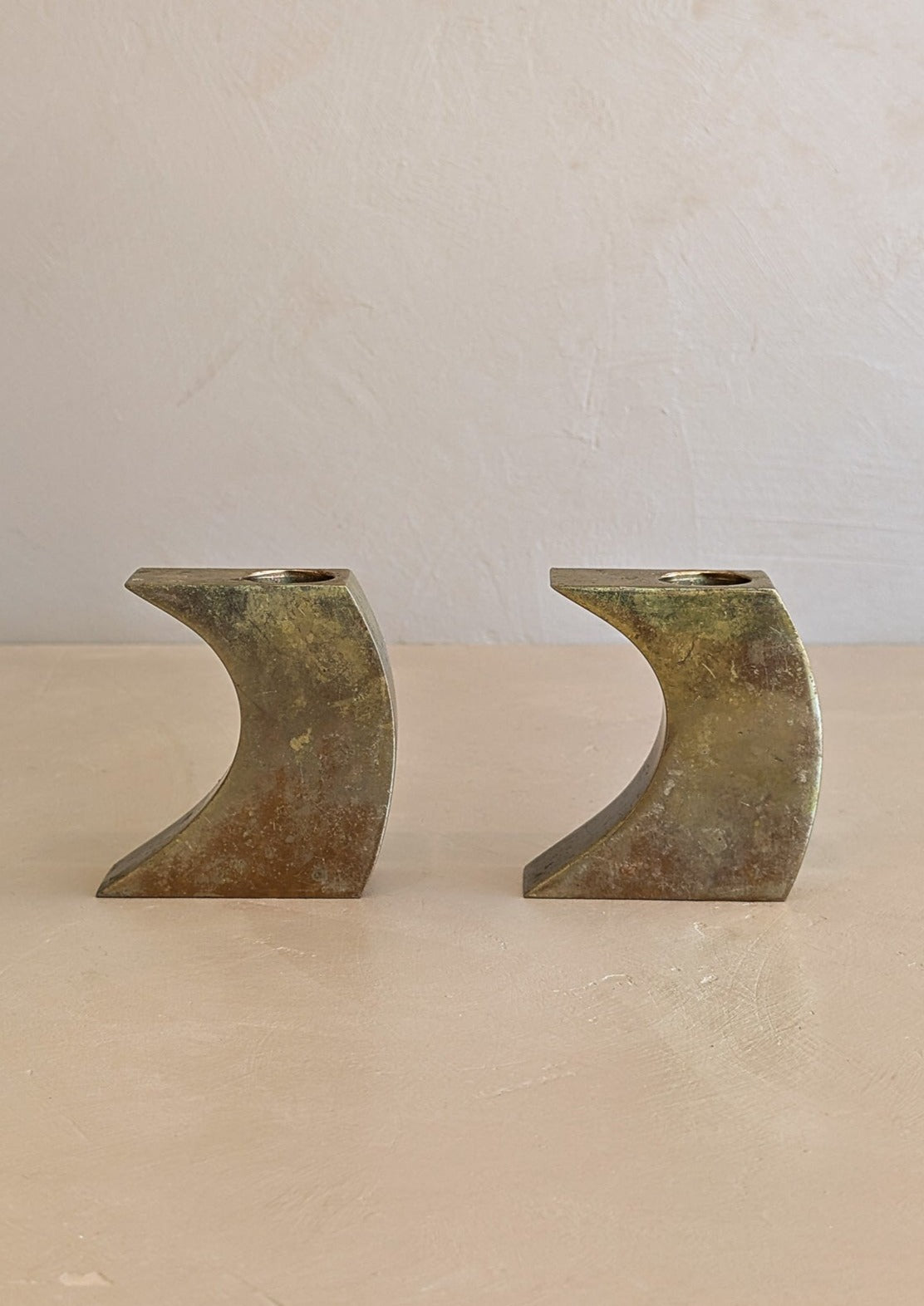 Pair of Signed Vintage 1970s Monique Gerber Bronze Candlesticks