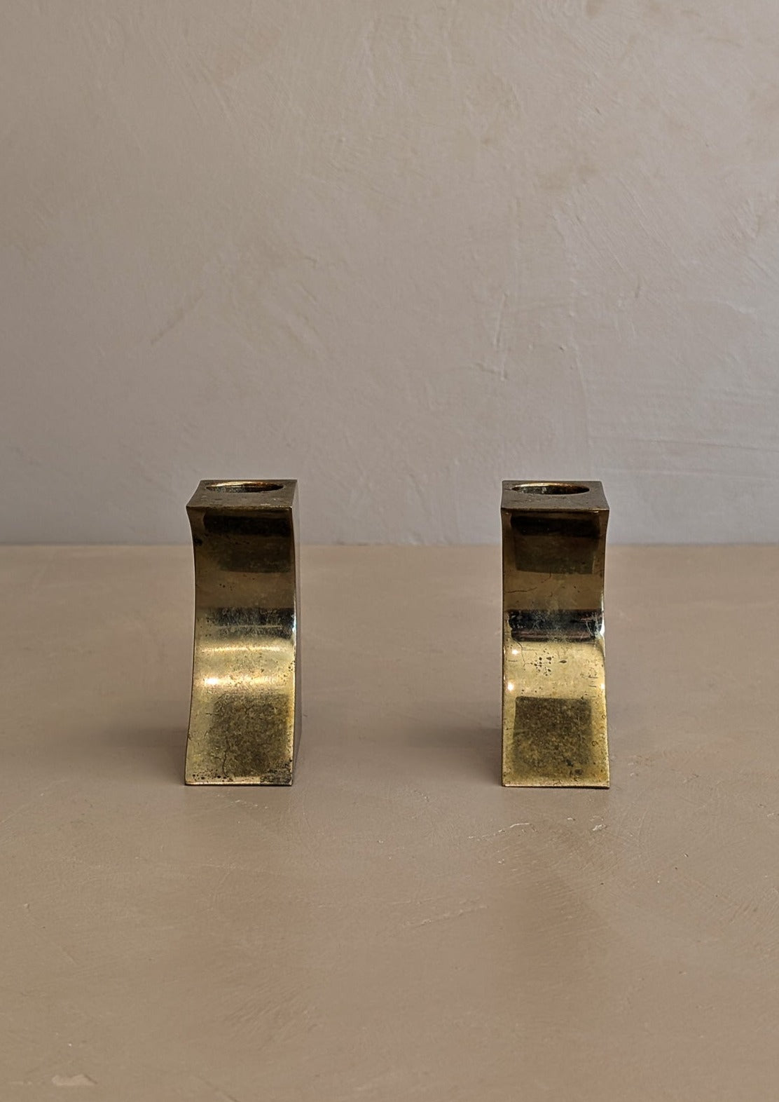 Pair of Signed Vintage 1970s Monique Gerber Bronze Candlesticks