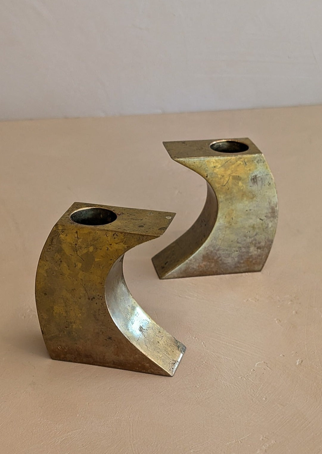 Pair of Signed Vintage 1970s Monique Gerber Bronze Candlesticks