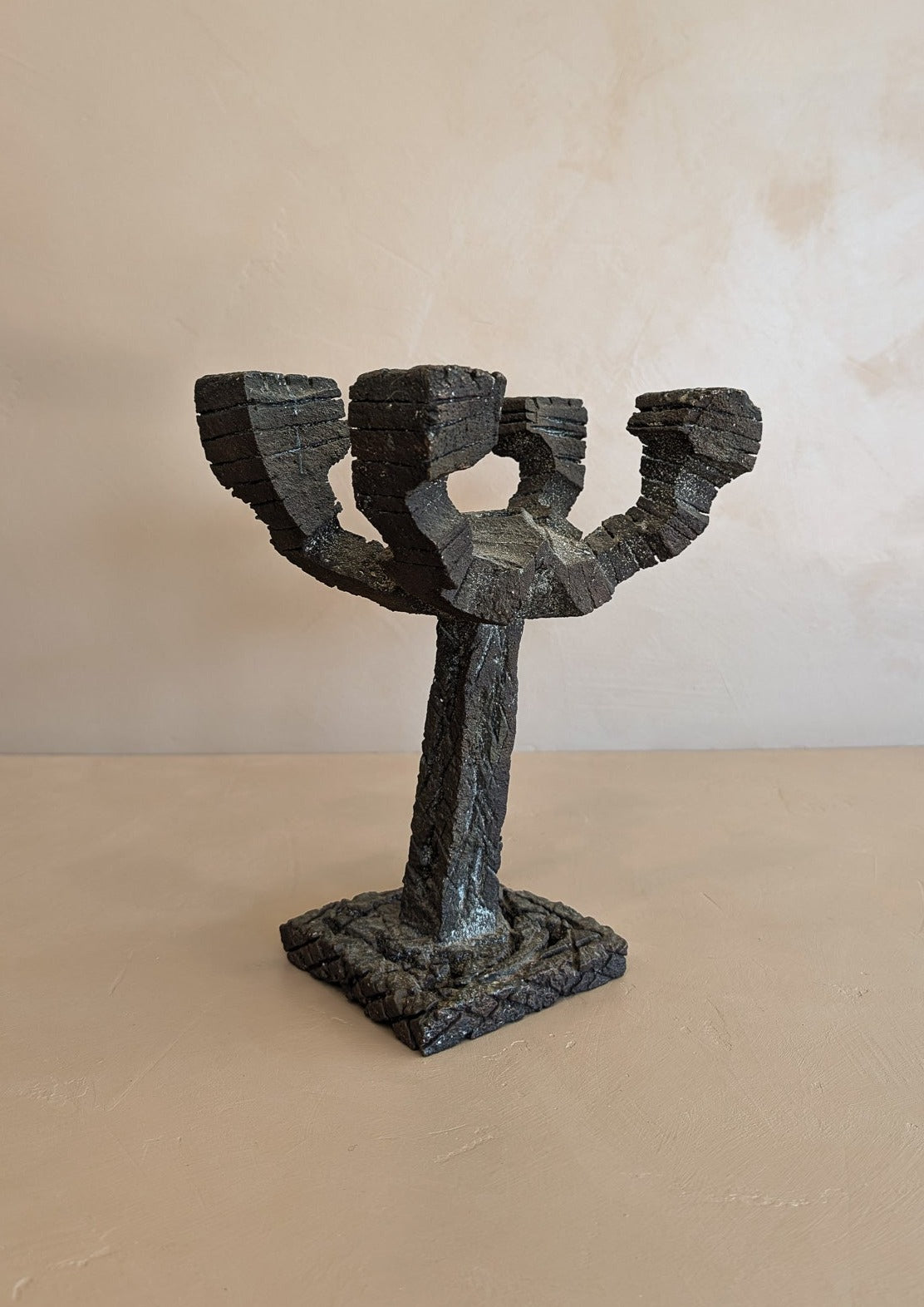 Vintage Paul Evans-Style Brutalist Bronze Candelabra