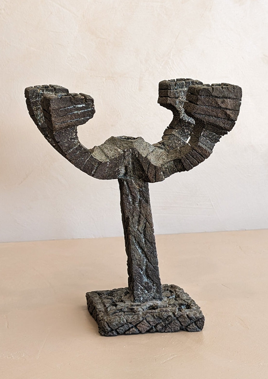 Vintage Paul Evans-Style Brutalist Bronze Candelabra