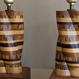 Pair of Unique Vintage Handcrafted Marquetry Helix Lamps