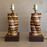 Pair of Unique Vintage Handcrafted Marquetry Helix Lamps