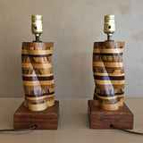 Pair of Unique Vintage Handcrafted Marquetry Helix Lamps