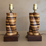 Pair of Unique Vintage Handcrafted Marquetry Helix Lamps