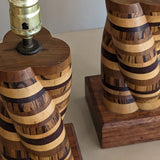 Pair of Unique Vintage Handcrafted Marquetry Helix Lamps