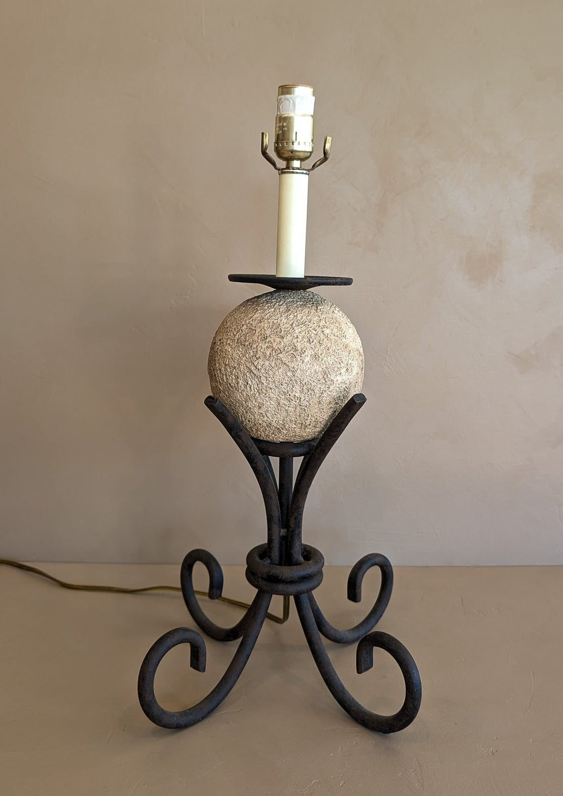 Vintage Plaster Sphere and Iron Lamp