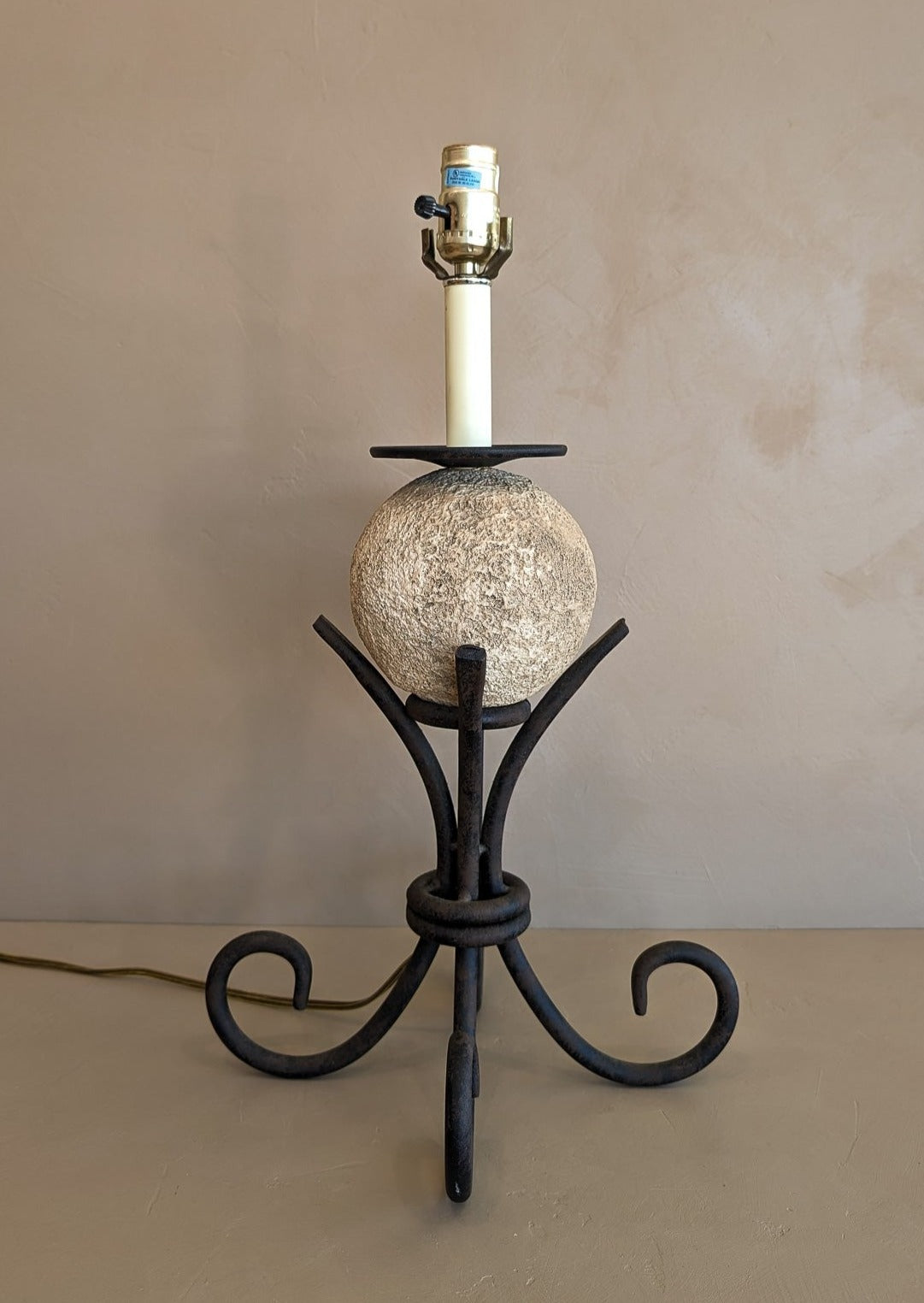 Vintage Plaster Sphere and Iron Lamp