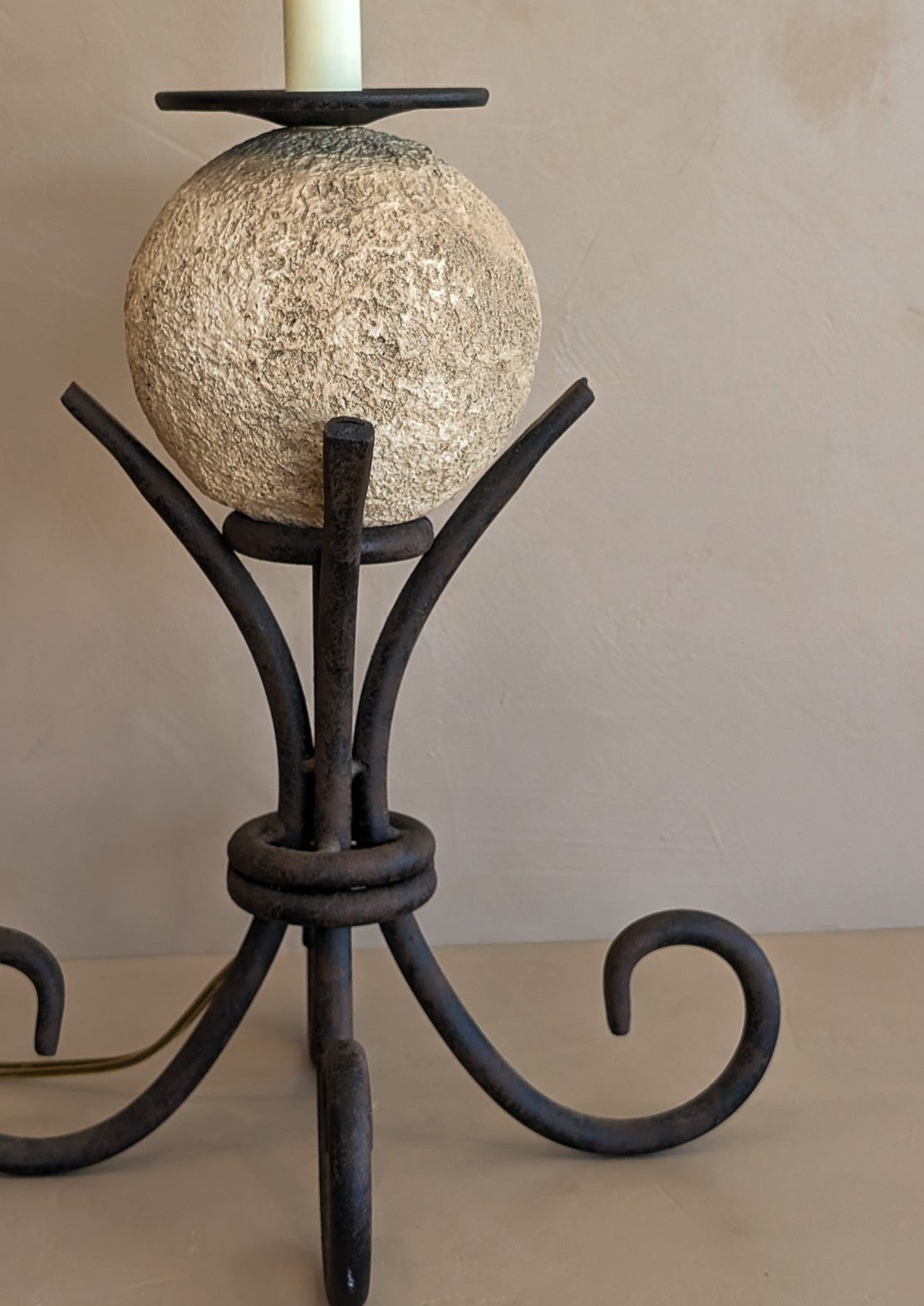 Vintage Plaster Sphere and Iron Lamp