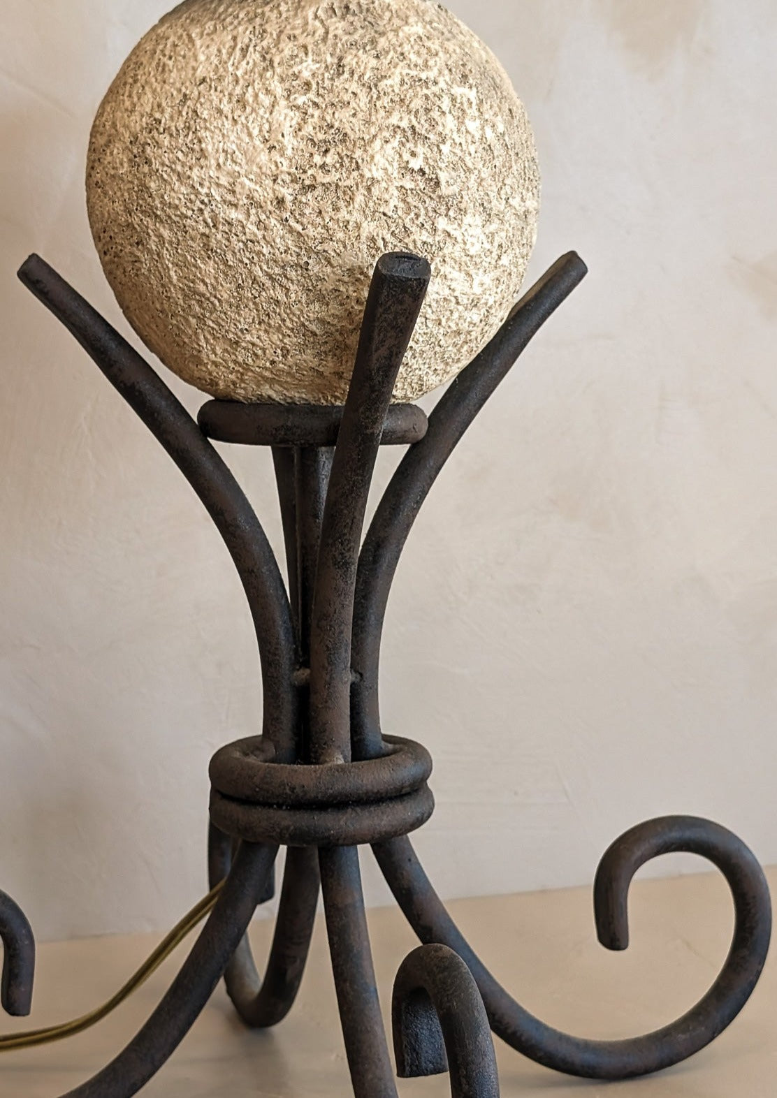 Vintage Plaster Sphere and Iron Lamp