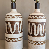 Pair of Vintage Brown and Cream Squiggle Ceramic Lamps