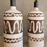 Pair of Vintage Brown and Cream Squiggle Ceramic Lamps