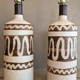 Pair of Vintage Brown and Cream Squiggle Ceramic Lamps