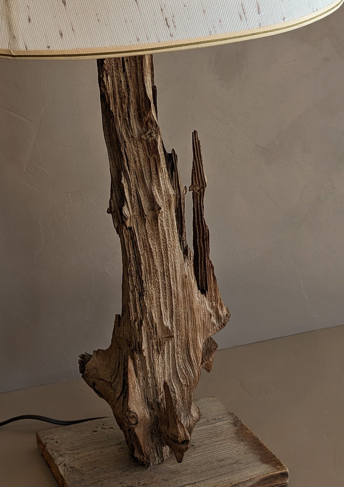 Vintage Driftwood Lamp and Original Textured Shade