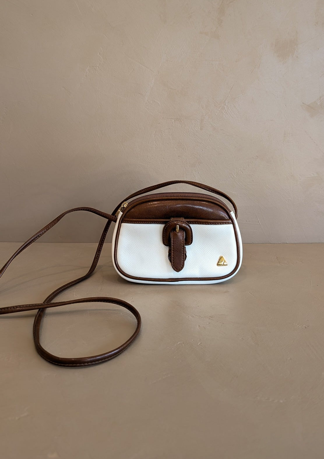 Petite Vintage Brown and White Liz Claiborne Crossbody Purse