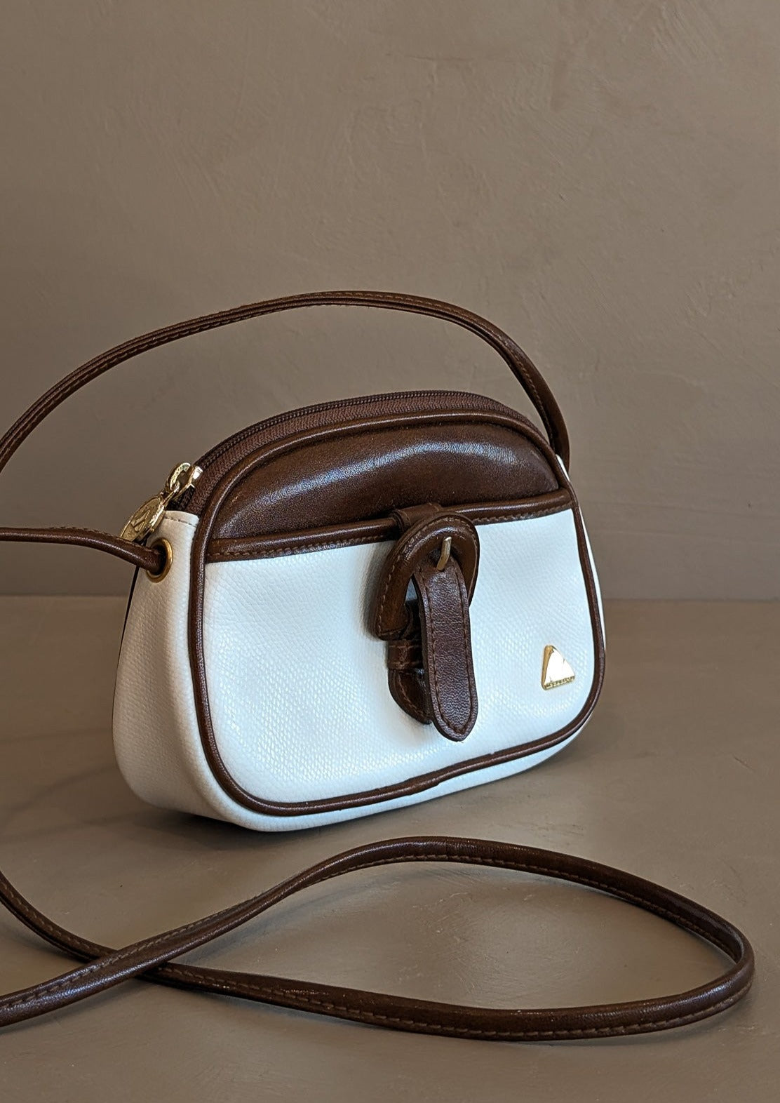 Petite Vintage Brown and White Liz Claiborne Crossbody Purse