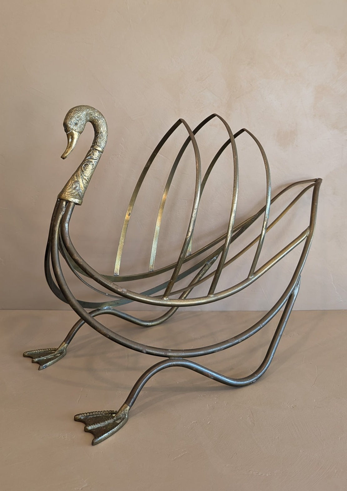 1960s Maison Jansen Attributed Brass Swan Magazine Rack