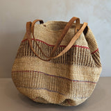 Large Vintage Woven Market Bag with Leather Straps