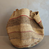 Large Vintage Woven Market Bag with Leather Straps