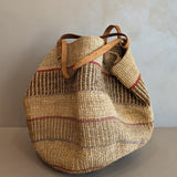 Large Vintage Woven Market Bag with Leather Straps