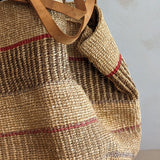 Large Vintage Woven Market Bag with Leather Straps