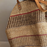 Large Vintage Woven Market Bag with Leather Straps