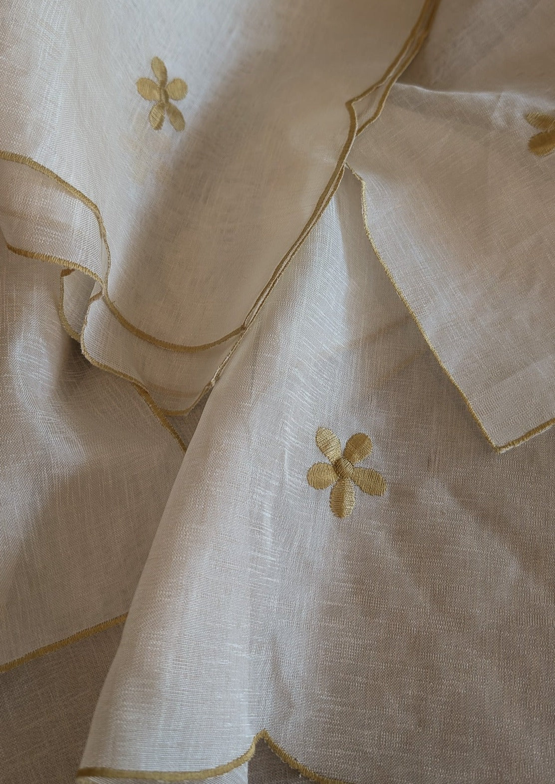 Pair of Vintage Embroidered Floral Napkins with Scallop Edge Detail