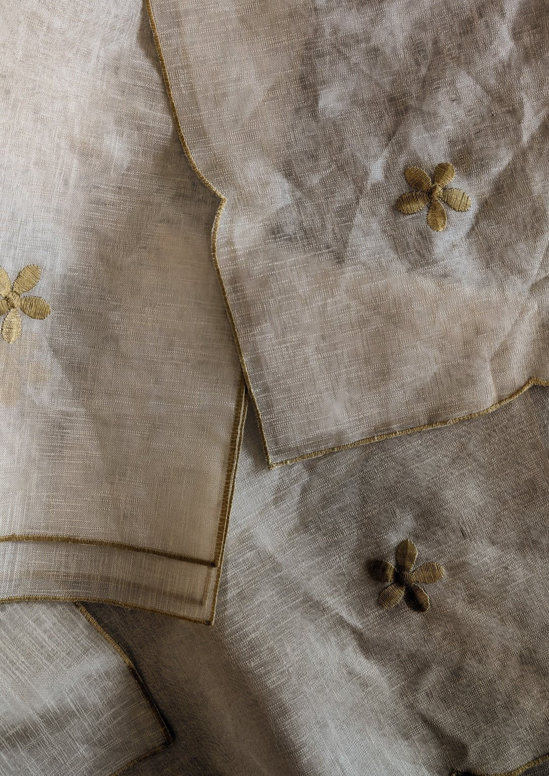 Pair of Vintage Embroidered Floral Napkins with Scallop Edge Detail