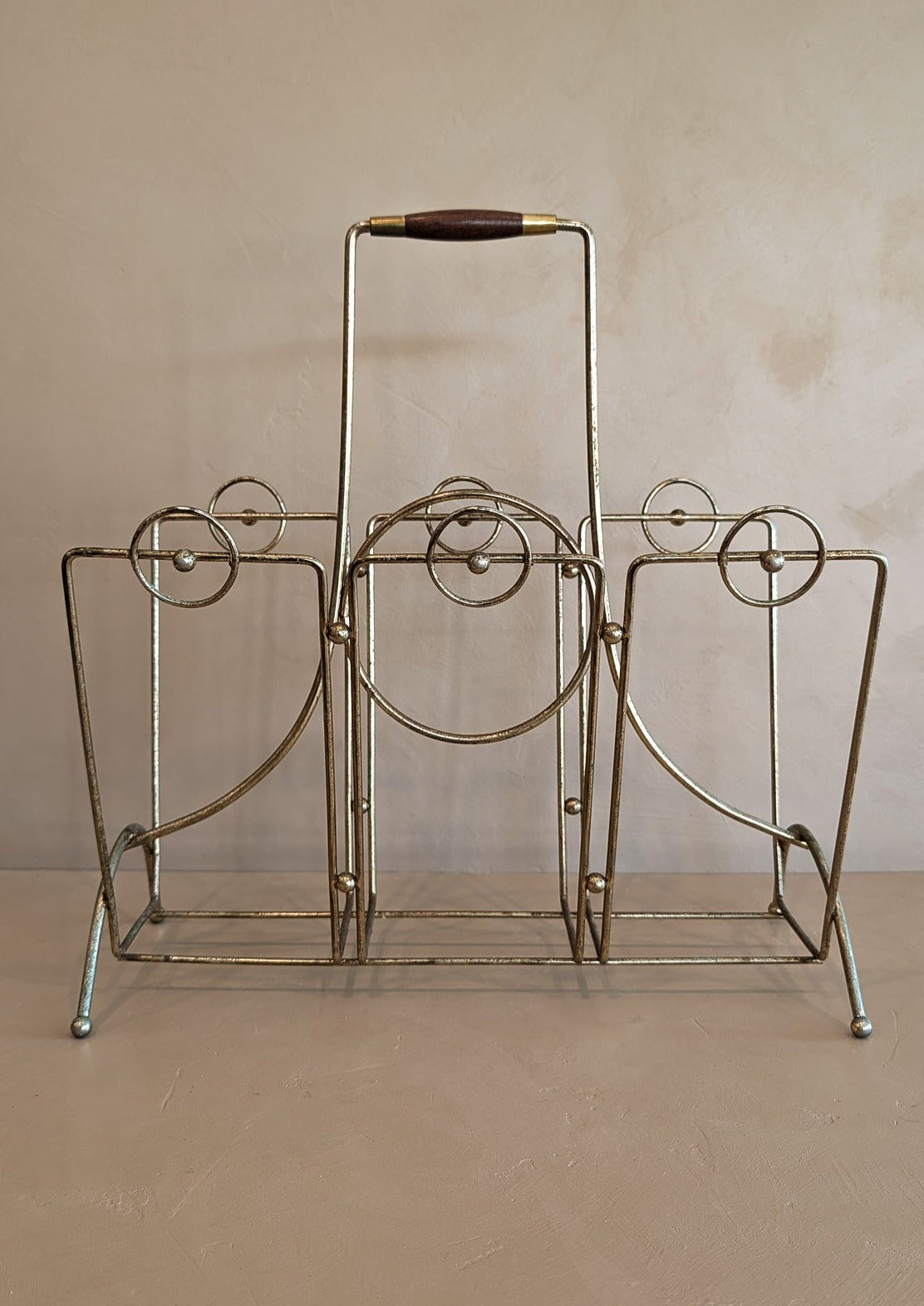 Midcentury Brass and Wood Magazine Rack