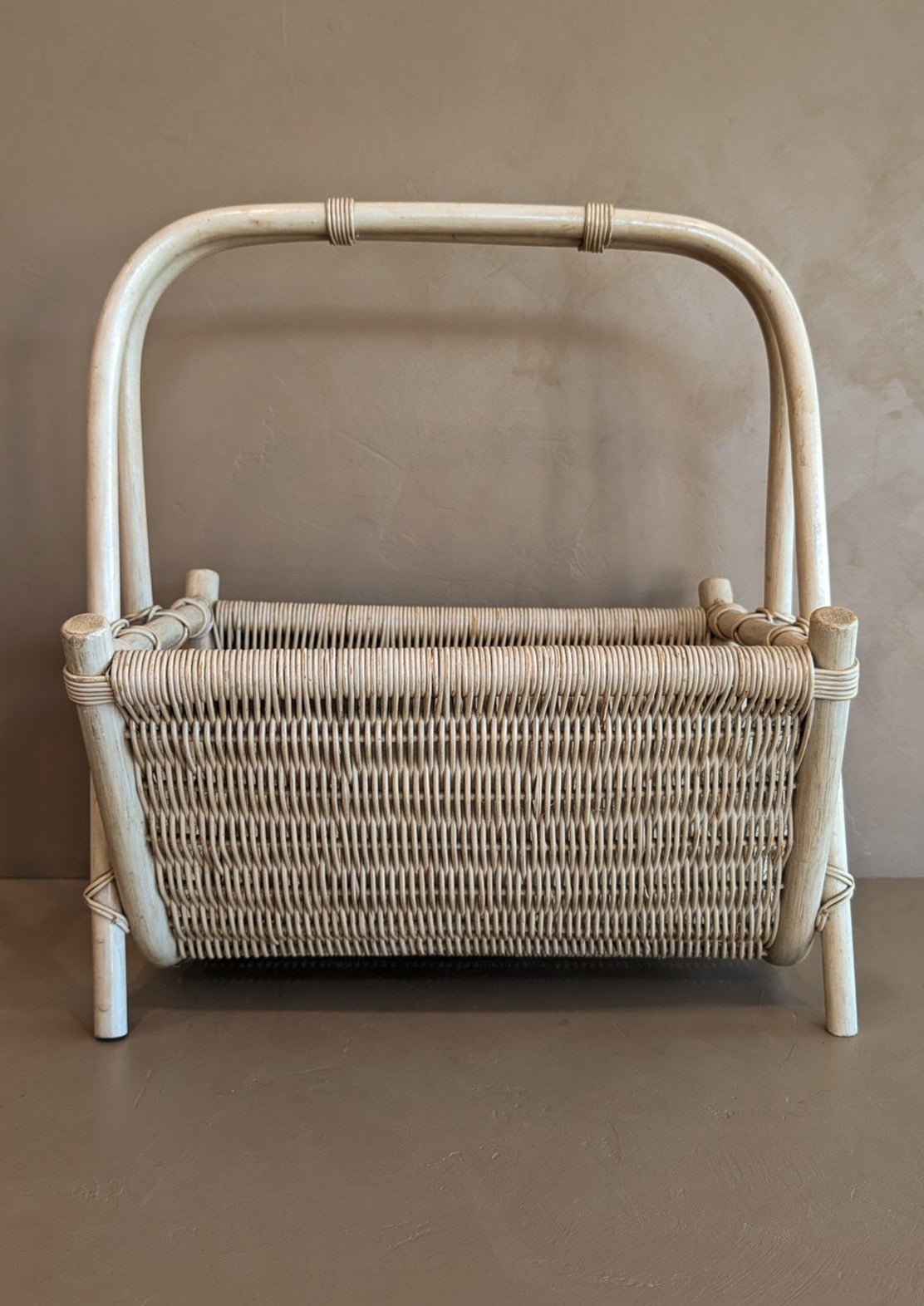 Vintage Whitewash Rattan and Wicker Magazine Rack