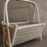 Vintage Whitewash Rattan and Wicker Magazine Rack