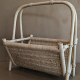 Vintage Whitewash Rattan and Wicker Magazine Rack